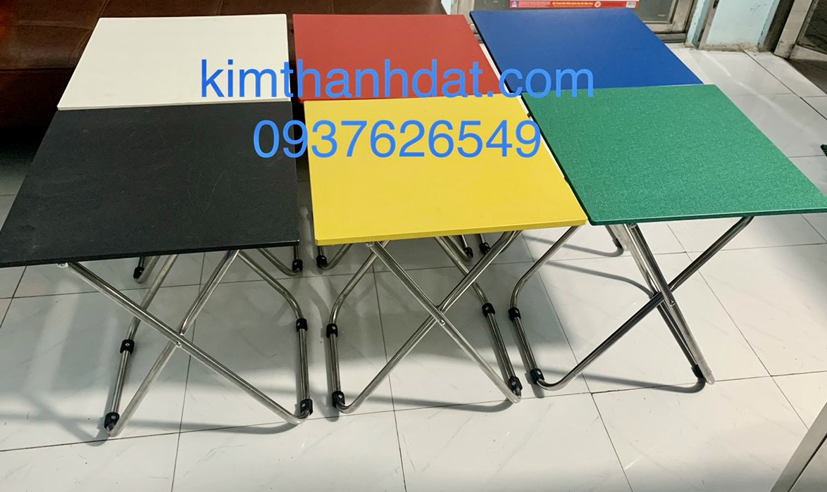 Bàn vuông mặt nhựa chân xếp inox