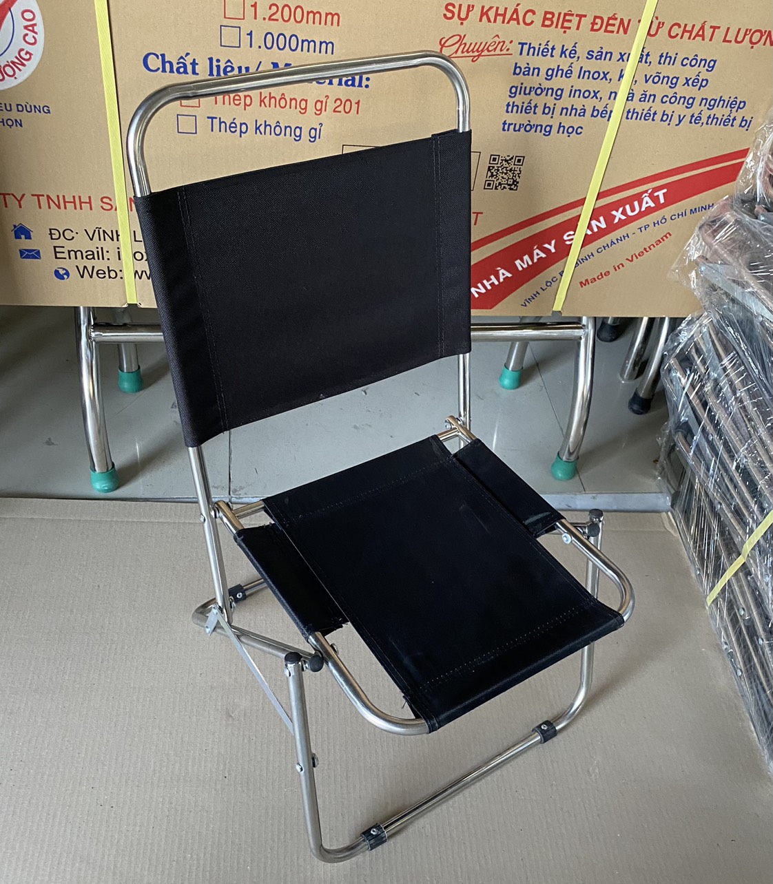 Ghế xếp inox vải lưng thấp