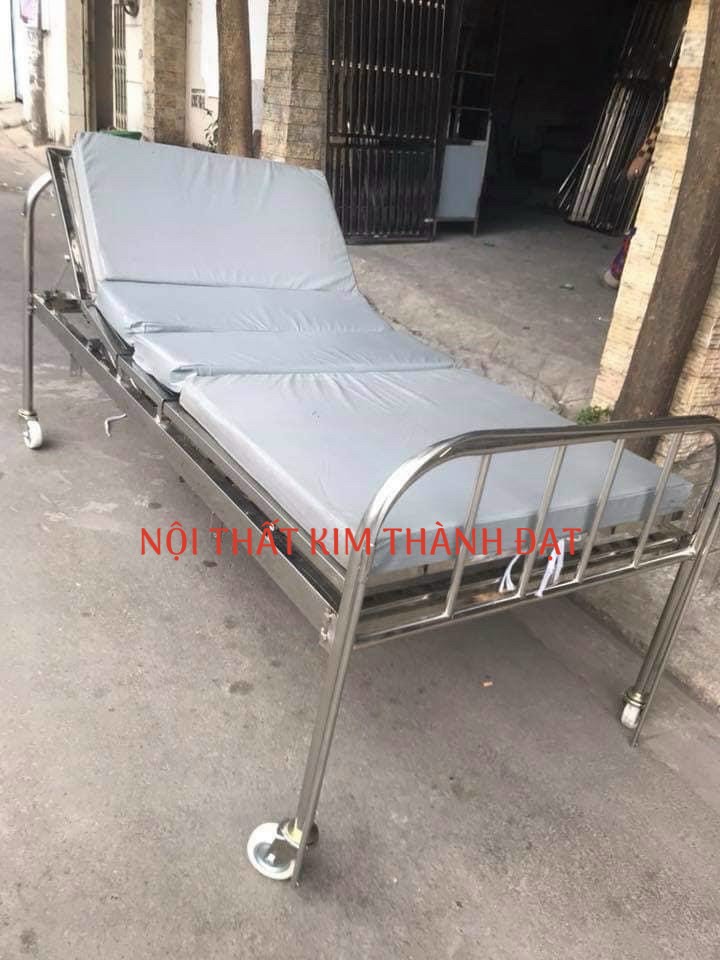 Giường y tế inox  nâng đầu 1 quay tay có nệm
