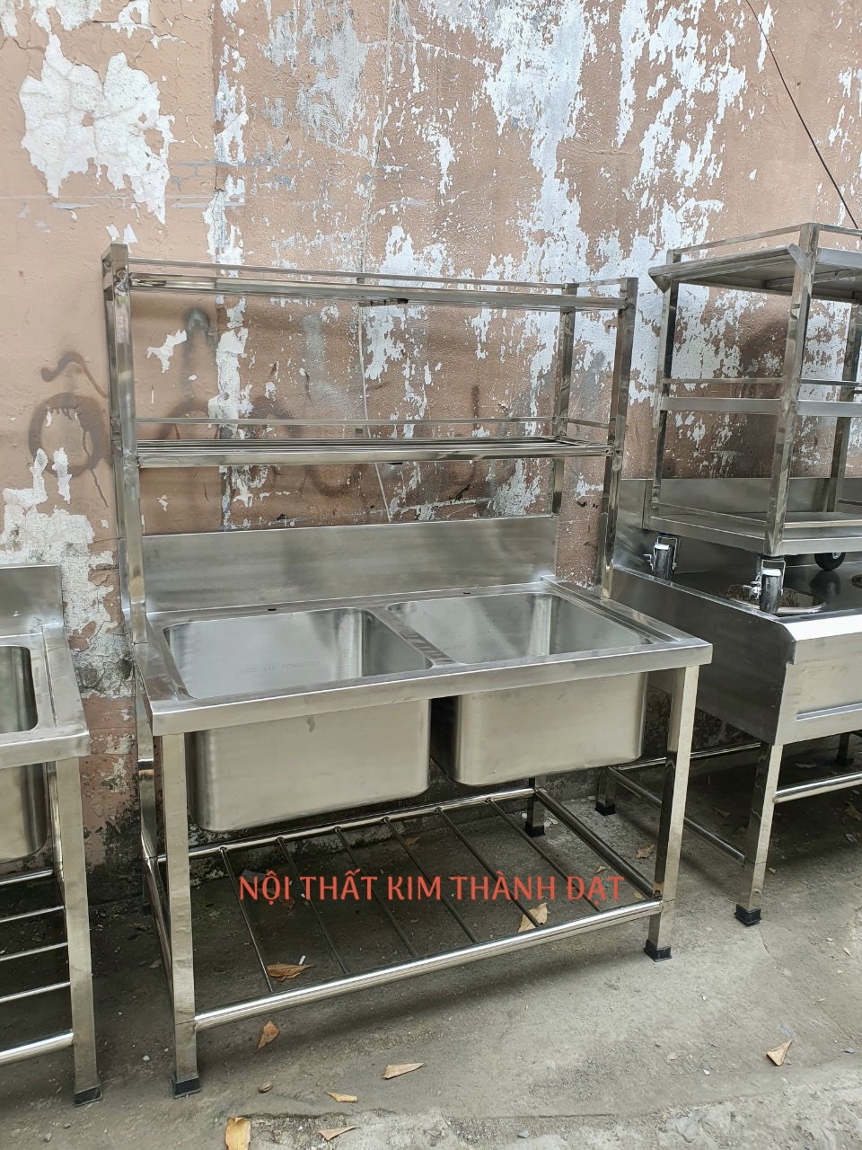 Bồn rửa inox 2 hộc có kệ