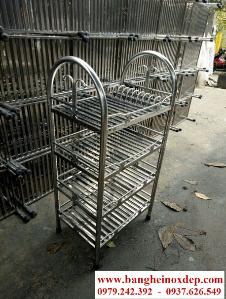 Kệ chén inox 4 tầng có gác dĩa